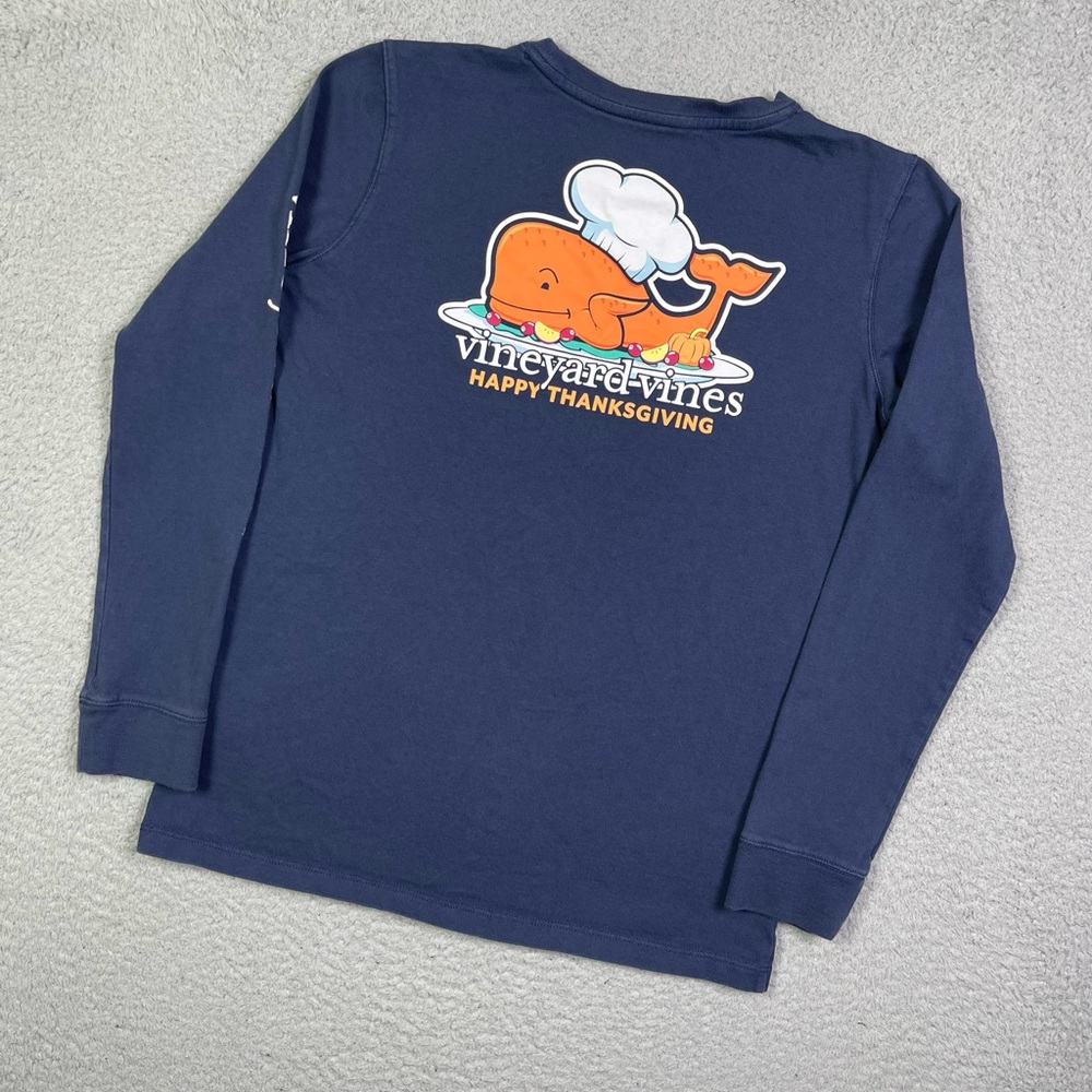 Vineyard Vines Navy Long-Sleeve Tee with Orange Whale Thanksgiving Graphic